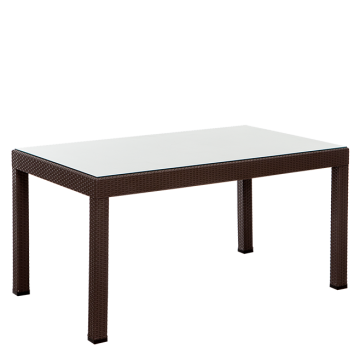 Rattan 90x150 Camlı Masa - Kahve