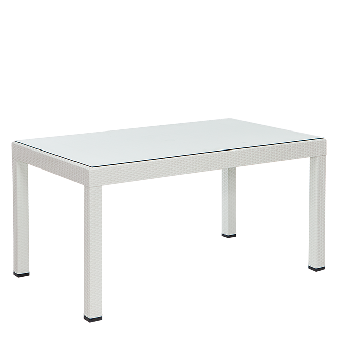 Rattan 90x150  Camlı Masa - Beyaz