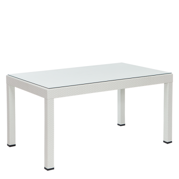 Rattan 90x150  Camlı Masa - Beyaz