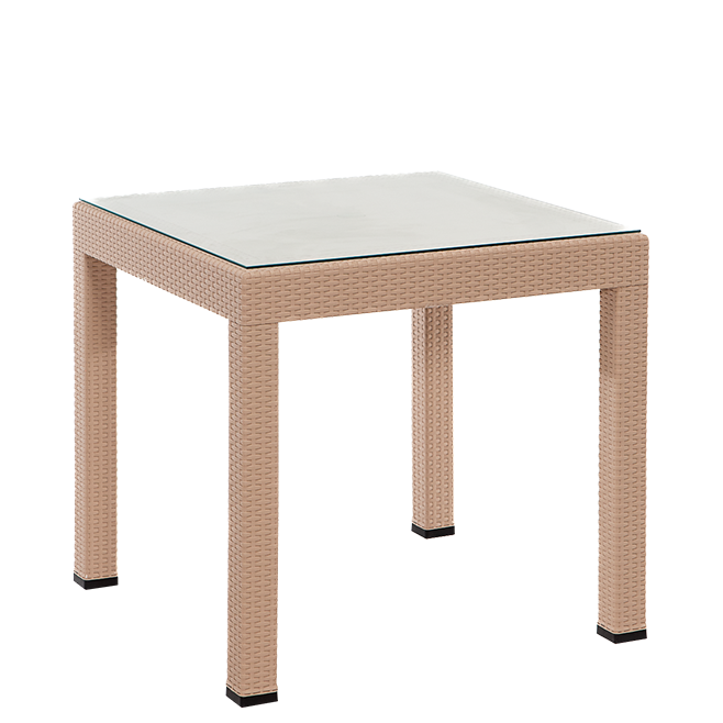Rattan Kare Camlı Masa - Cappucino
