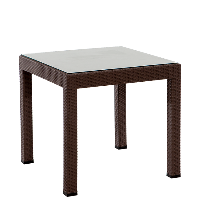 Rattan Kare Camlı Masa - Kahve