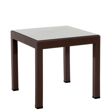 Rattan Kare Camlı Masa - Kahve