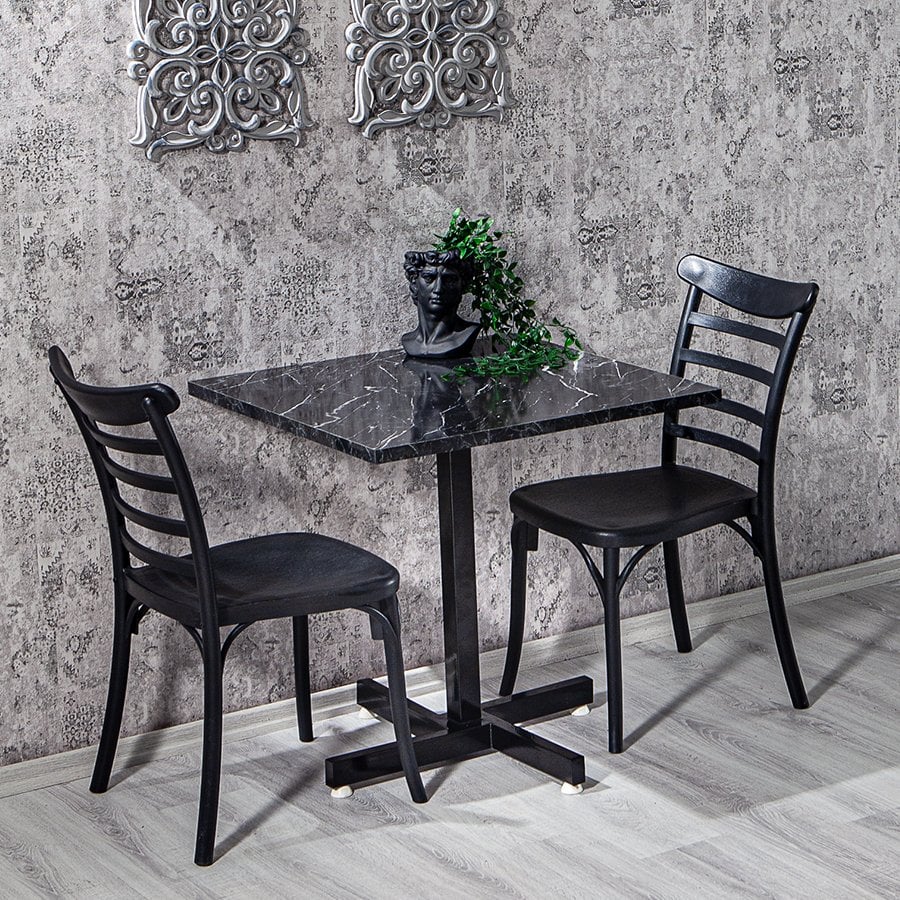 Tango Mermer Desenli / Efes Lüks Masa Takımı - Siyah