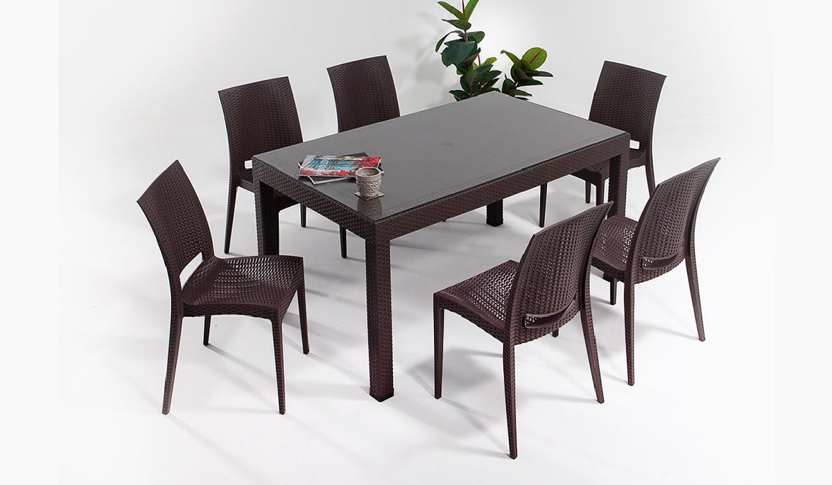 Rattan Large Camlı Masa Seti (Kahve)