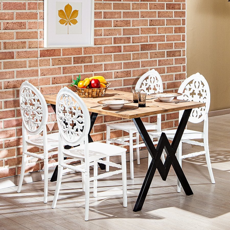 Matrix Wega Açık Ceviz / Venüs Masa Takımı - Beyaz